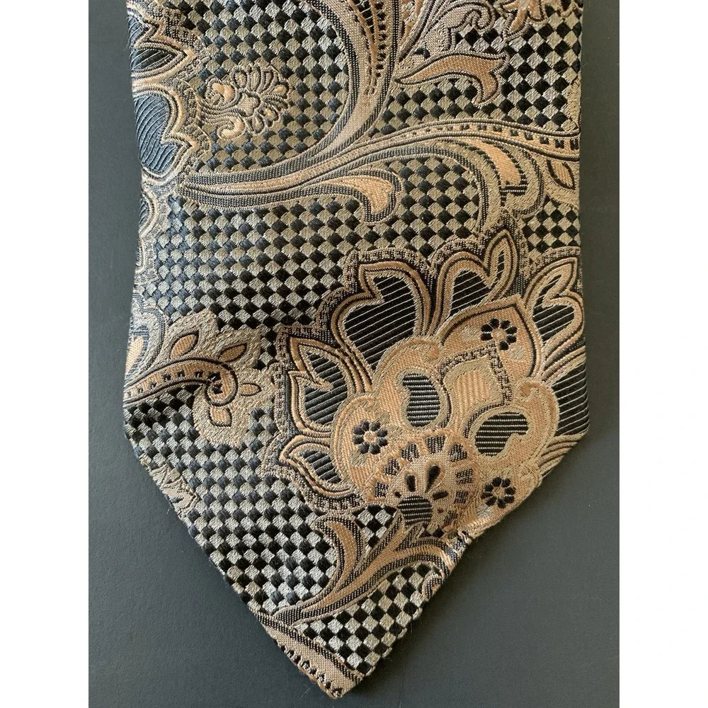 XMI Platinum Italian Silk Tie Men Brown Paisley Floral Jacquard Necktie 58